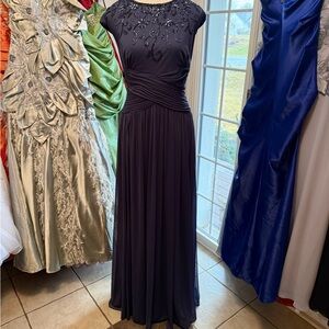 Alex Evenings Navy Maxi Dress with Embellished Bodice